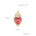 18k gold plated copper heart pendant with red enamel, crown relief and white zircon stones - Crown Enamel Style (#2)