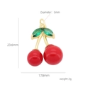Detailed view showing dimensions of red cherry pendant with green stones and gold plating - Bright Red Rhinestone Full Pave Style (#1)