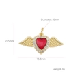 Detail view of a 13.8mm gold-plated heart pendant with red enamel and zircon wings - Wings Heart Style (#3)