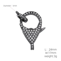 Detailed view of gun black lobster clasp with white cubic zirconia and 24mm dimension - Round Gun Black (#6)
