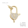 18k gold-plated heart lock pendant with white zircon and spring clasp 25x15.4mm - Heart Gold (#7)
