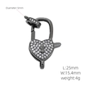 Macro detail of gunmetal heart clasp with micro-paved zircons showing 25mm length dimensions - Heart Gun Black (#9)