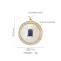 Detail of 18K gold heart pendant with natural seashell and blue gemstone inlay - Round Deep Blue Gemstone Shell Pendant (#6)