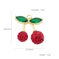 Detail showing red rhinestone cherry pendant dimensions and gold metal hardware - Red Rhinestone Green Marquise Gem Style (#9)