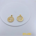 Detailed view of two gold circular pendants with I Love You cutout and zircons - ILOVEU Letter Style (#5)