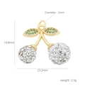 Macro view of cherry pendant size dimensions with clear rhinestones and green leaves - Clear Rhinestone Green Pave Leaf Style (#13)