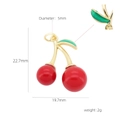 Detail view of red cherry pendant showing 22.7mm height and 19.7mm width specifications - Bright Red Enamel Green Leaf Style (#14)