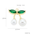 Red cherry keychain pendant with rhinestones and faux pearls for DIY jewelry making - White Artificial Pearl Green Leaf Style (#15)