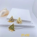 Detail of gold-plated geometric triangle pendants with sparkling cubic zirconia accents - Gold Triangle Tassel Style