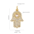 Detailed dimensions of 18K gold Hamsa hand pendant with heart shell and pavé crystals - Hamsa Hand Shell Pendant (#20)