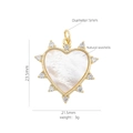 18K gold heart pendant with natural seashell and zircon crystals on white background - Large Heart Shell Pendant (#22)