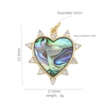 Detailed view of heart pendant with natural abalone shell and sparkling crystals - Heart Abalone Shell Pendant (#23)