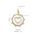 Detailed view of a 18K gold heart pendant with natural seashell and 19mm size dimensions - Round Pendant with Inner Heart Shell (#24)