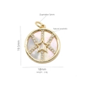 Macro detail of 18K gold star pendant with natural seashell and white zircons - Round Star Hollow Pendant (#26)