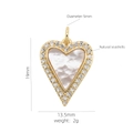 18K gold heart pendant with natural mother of pearl shell and crystals, 19x13.5mm - Small Heart Shell Pendant (#21)