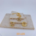 Macro view of gold-plated hollow geometric pendant with micro-set cubic zirconia crystals - Triple Concentric Circle Pendant Only (Without Chain) (#5)