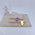 Golden bee and moon purple enamel charms on stone displays for jewelry making - Purple