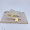 Goldene Böses Auge Anhänger mit gelber Emaille und Zirkonia auf Travertin-Stein - Stil 1 (Anhänger Ohne Kette)
