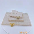 18k gold plated butterfly pendant with black enamel and zircons on beige stone - Black Butterfly Style (#1)