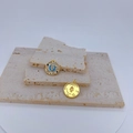 Detailed front and back view of 18k gold-plated Hamsa and Evil Eye pendant with rhinestones - Evil Eye Hamsa Hand Round Style (#4)