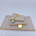 Detail of sun and star relief on gold pendant with blue enamel and crystal inlay - Blue - Pendant Only (Without Chain)
