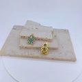 Détail de pendentifs ours dorés avec zircons bleus sur des plaques de pierre - Pendentif Seul (Sans Chaîne) / Ours Bleu Clair