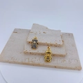 Gold plated bear pendant with blue pave cubic zirconia and heart center on stone tile - Dark Blue Bear Pendant Only (Without Chain)