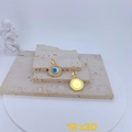 Gold plated evil eye charm with blue zircon and mother of pearl inlay, 19x30mm size - Round Blue Pupil Style