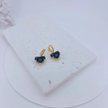 Detail of gold heart earrings with deep blue zircons and micro-pave crystals - Earrings Only (Without Necklace) (Blue)