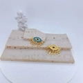 Blue enamel and gold evil eye connectors with micro-pave cubic zirconia for DIY jewelry - Light Blue Evil Eye Tassel Style (#4)