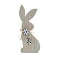 Detail of wooden Easter bunny figurine with raffia bow and Happy Easter wooden tag - Sitting Rabbit (FHJ01)