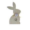 Wooden Easter bunny tabletop decoration with flower bow and Happy Easter egg tag - Upright Rabbit (FHJ02)
