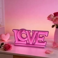 Pink LED infinity mirror LOVE sign lamp with tunnel light effect on white base - LOVE Letter Style