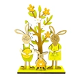 Handgefertigte Osterhasen-Familie Holzdeko mit Blumenbaum für den Schreibtisch - Hasenfamilie Schichtverzierung