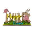 Décoration de Pâques en bois avec lapin coloré, papillon et inscription Happy Easter - Grand Style (YG1927-大款)