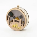 Colgante de madera 3D redondo para Ramadán con silueta de mezquita y cúpula dorada decorada - Estilo Mezquita Cúpula Dorada (KZ-23014)