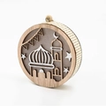Adorno colgante redondo de madera estilo nórdico con mezquita para la fiesta de Eid - Estilo Mezquita Banderines (KZ-23015)