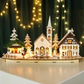 Houten kerstdorp met LED-verlichting, kerk en miniatuur sneeuwbomen voor decoratie - Houten LED-kerstdorp (YG-1904)