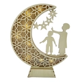 Lampe LED lune en bois avec découpes florales et figurines sur support en bois - Silhouette Double Figure Florale Lune (KZ-2303)