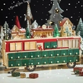Calendrier de l'Avent bus en bois LED avec 24 tiroirs et décor de village lumineux - Vert