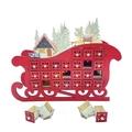 Adventskalender aus rotem Holz in Schlittenform mit 24 Schubladen und LED-Waldszene - Rot