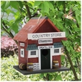 Red wooden garden birdhouse in country store design with decorative hummingbirds - Country Store Design