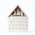 White wooden house Christmas advent calendar with 24 drawers and LED forest scene - White House Style (YG-1960)