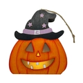 Λεπτομέρεια ξύλινου κρεμαστού κολοκύθας Halloween με καπέλο μάγισσας και σχοινί γιούτας - Στυλ καπέλο μάγισσας μεμονωμένη κολοκύθα (南瓜-B)
