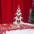 White wooden Christmas tree desk ornament with red star and silver metal bells - Bell Christmas Tree