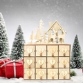 Wooden 12-drawer Christmas countdown advent calendar with reindeer and forest silhouette - 12 Drawers Style