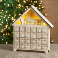 Calendario dell'Avvento in legno con 24 cassetti e scena innevata con luci LED calde - Stile LED Colore Legno Naturale