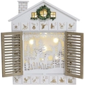 Wooden Christmas advent calendar house with 24 drawers and LED warm forest light scene - White House Shape (YG-1567)