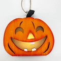 Hanging wooden Halloween pumpkin lantern with warm LED light and orange finish - Pumpkin-B