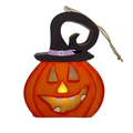 Ξύλινο κολοκύθα Halloween με μαύρο καπέλο μάγου και ζεστό διακοσμητικό φως LED - Στυλ καπέλο μάγου μεμονωμένη κολοκύθα που αναβοσβήνει (南瓜-C)